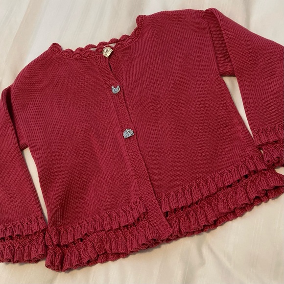 Vtg Renattoni Girls Hand Made Cardigan/ Crocheted Trim, Farm House Button Down - Picture 1 of 8